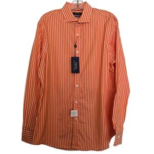 NWT Polo by Ralph Lauren Classic Men's Orange White Striped Mens Dress Shirt